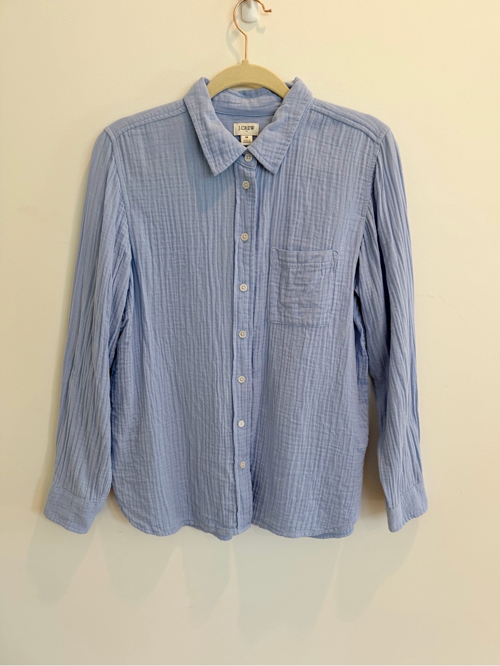 J. Crew Factory Cotton Gauze Light Blue Button-Down Shirt, Size Medium - Picture 3 of 7